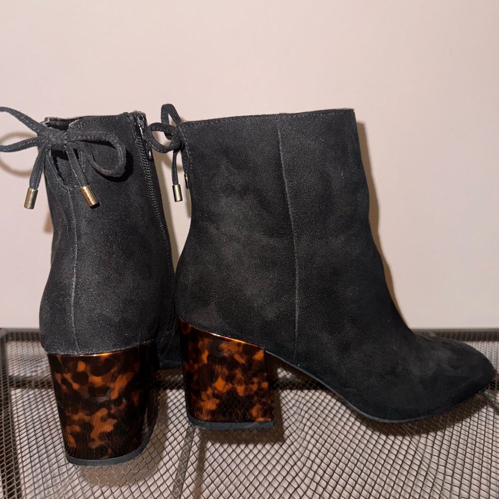 Black faux Suede Boots with Tortoise Heel